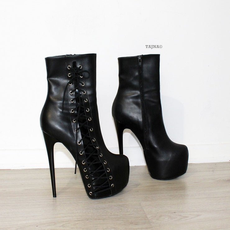 Black Corset Style High Heel Ankle Boots | Tajna Club