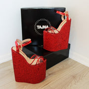Shiny Red 25 cm Super High Heel Platform Wedge Sandals - Tajna Club