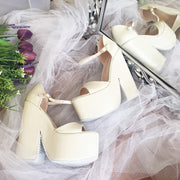 Ivory Cream High Heel Wedge Platform Wedding Shoes - Tajna Club