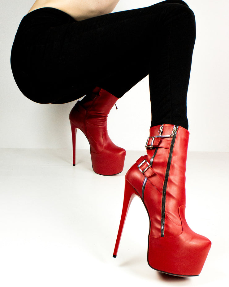 Belted Ankle Red Platform Boots