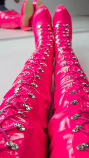 80 cms Neon Pink Extra Thigh High Military Boots
