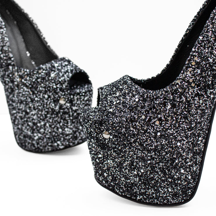 Silver Glitter Peep Toe Metallic Platform Heels