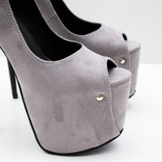 Gray Suede Peep Toe Platform Heels