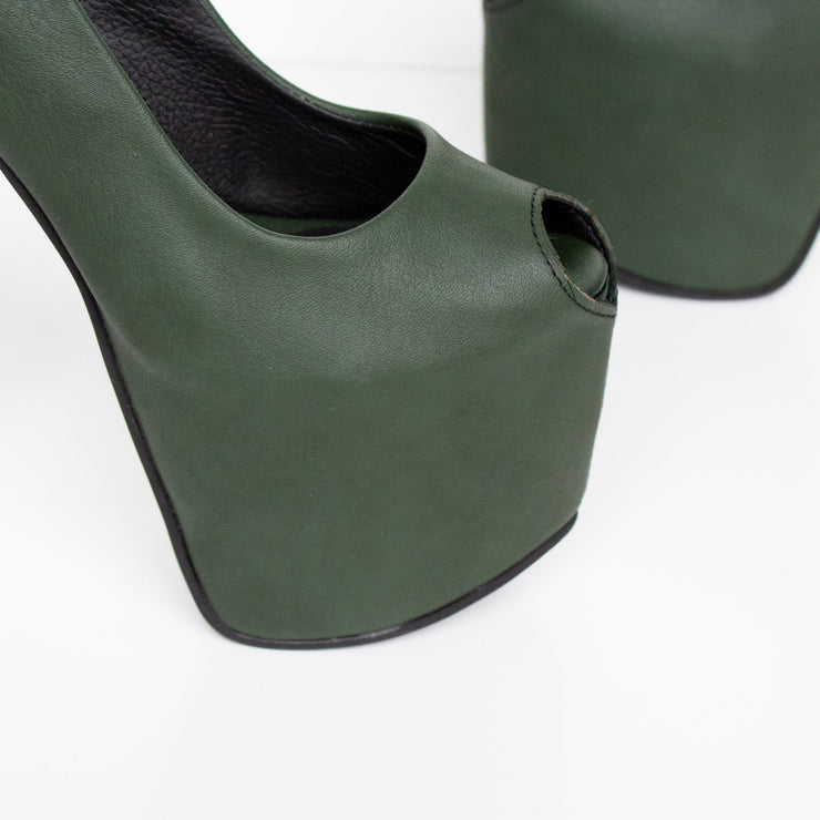 Deep Green Peep Toe Platform Heels