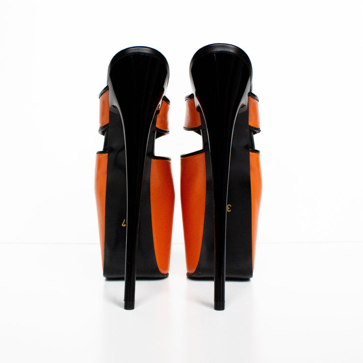 Orange Matte Black Detail Platform Mules