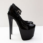 Black Gloss Ankle Strap Platform Heels