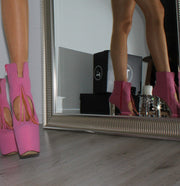 Pink Fringe Platform Ankle Booties - Tajna Club