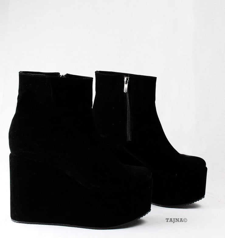 Black Ankle Wedge Boots - Tajna Club