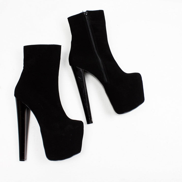 Black Suede  High Heel Platform Ankle Boots - Tajna Club