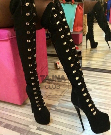 Over-the-Knee Lace Up Military Boots - Tajna Club
