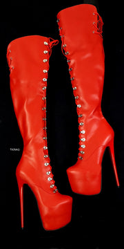 Red Matte Military Style Platform Boots