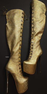 Metallic Golden Military Style Platform Boots
