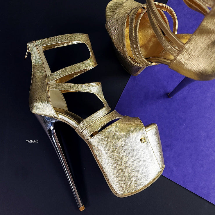 Metallic Gold Ankle Cut Platform High Heels