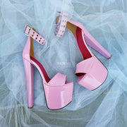 Light Pink Ankle Strap 19 cm High Heel Platform Shoes - Tajna Club