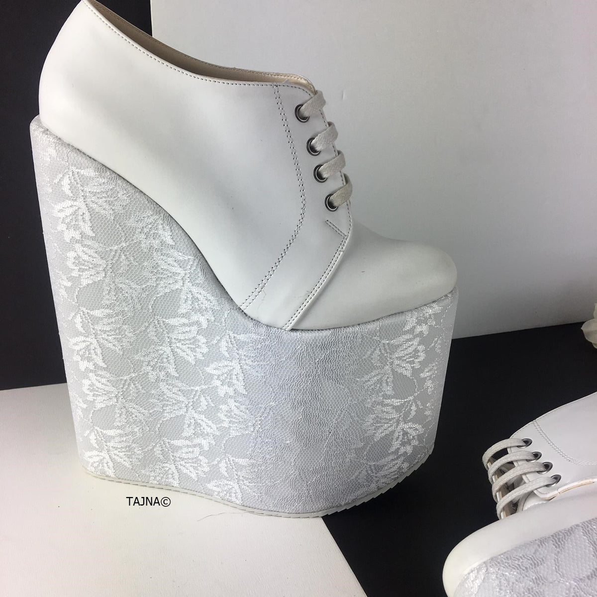 lace up white wedges