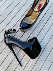 Black Gloss Ankle Strap Classic High Heel Platforms