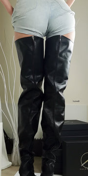 Thigh High Black Genuine Leather Boots - Tajna Club