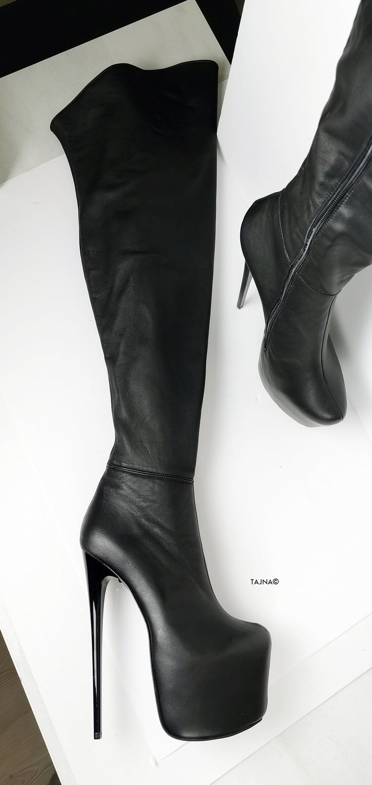 Genuine Leather Black Thigh High Boots | Tajna Club
