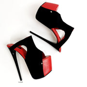 Red Black Suede High Heel Designer Mules - Tajna Club