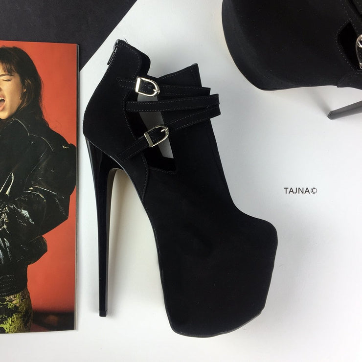 Suede Belted Ankle Platform Booties - Tajna Club