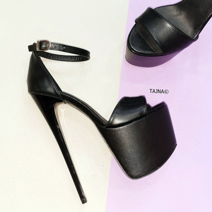 Black Ankle Strap High Heel Platform Sandals - Tajna Club