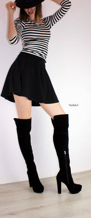 Black Knee High Platform Boots - Tajna Club