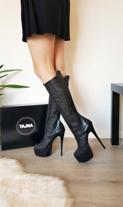 Black Lace Platform Boots - Tajna Club