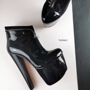 Black Patent Zipper Detail Ankle Boots - Tajna Club