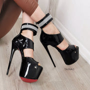 Black Patent Gemstone Ankle Heels - Tajna Club