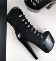 Patent Black Military Style Ankle Boots - Tajna Club
