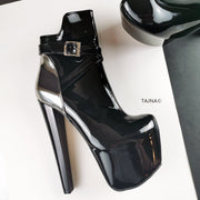 Black Patent Metallic Detail Boots - Tajna Club