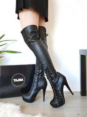 Corset Black  Heel Platform Boots - Tajna Club