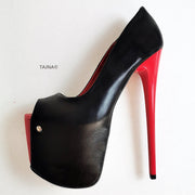 Black Red Peep Toe 19 cm High Heels - Tajna Club