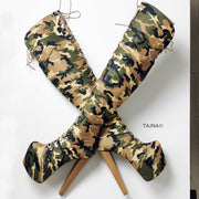 Camouflage Lace Up Over The Knee Boots - Tajna Club