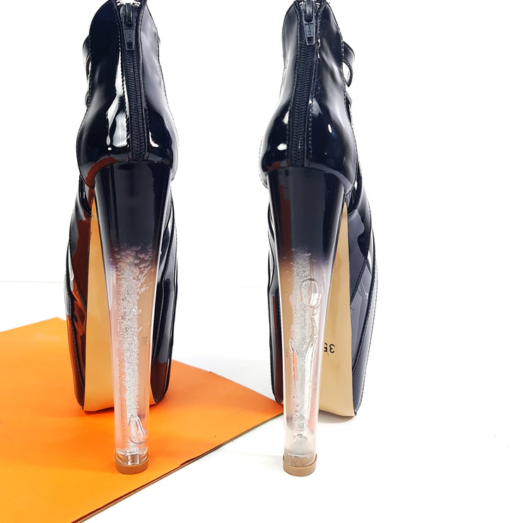 Transparent  Detail Black Ankle Cut Heels