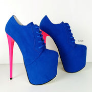 Blue Suede Pink Lace Up Oxford Heels - Tajna Club