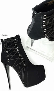 Ankle Corset Style Black Heel Boots - Tajna Club
