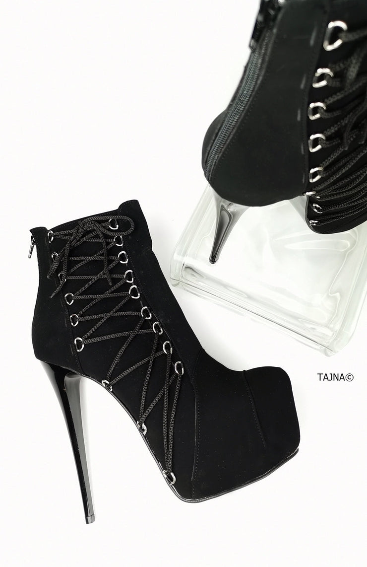 Ankle Corset Style Black Heel Boots - Tajna Club