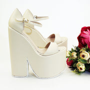 Single Strap Platform Cream Wedge Bridal Shoes - Tajna Club