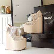 Cream Nude High Heel Wedge Platform Shoes - Tajna Club