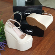 Ankle Strap Cream Super High Heel Wedge Shoes 20 cm - Tajna Club