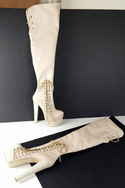 Cream Nude Corset Style Long Boots - Tajna Club
