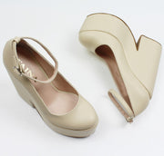 Cream Ankle Strap Wedge Shoes - Tajna Club