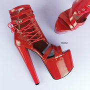 Red Patent Side Lace Ankle Platforms - Tajna Club