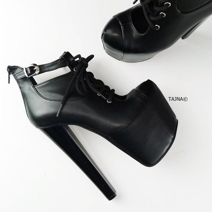 Matte Black Lace Up Ankle Booties - Tajna Club