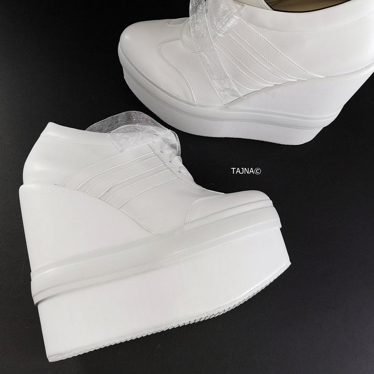 White Sport High Heel Wedge Shoes - Tajna Club