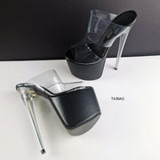 Glassy Heel Black Transparent Mules - Tajna Club