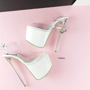 Glassy Heel White Transparent Sandals - Tajna Club