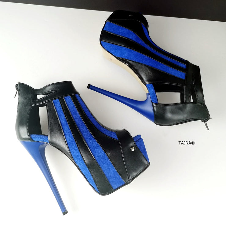 Blue Black Stripe Ankle Platform Shoes - Tajna Club