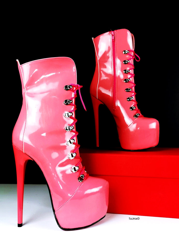 Fuchsia Pink Military Style Ankle Boots - Tajna Club